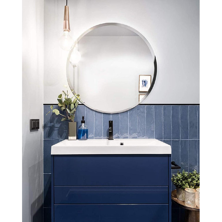 Wade Logan® Frameless Round Wall Mirror, Large Circle Mirror For